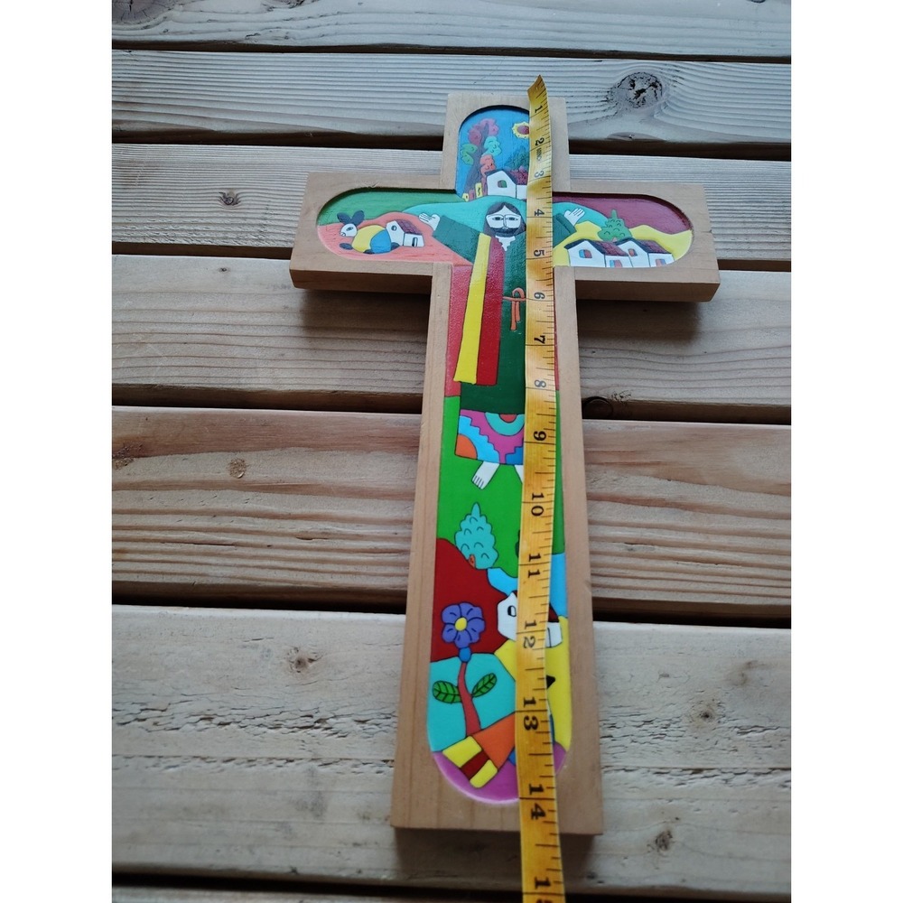 El Salvador Vintage Folk Art Jesus on Cross Hand Painted Wood Religious &Other‎ - Picture 7 of 16